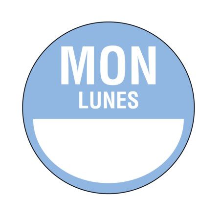 Nevs DaySpots - Monday/Lunes 3" circle White w/Blue DDOT-MS3